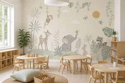 Jungle Nursery Wallpaper Tropical Animals Watercolor Wall Mural