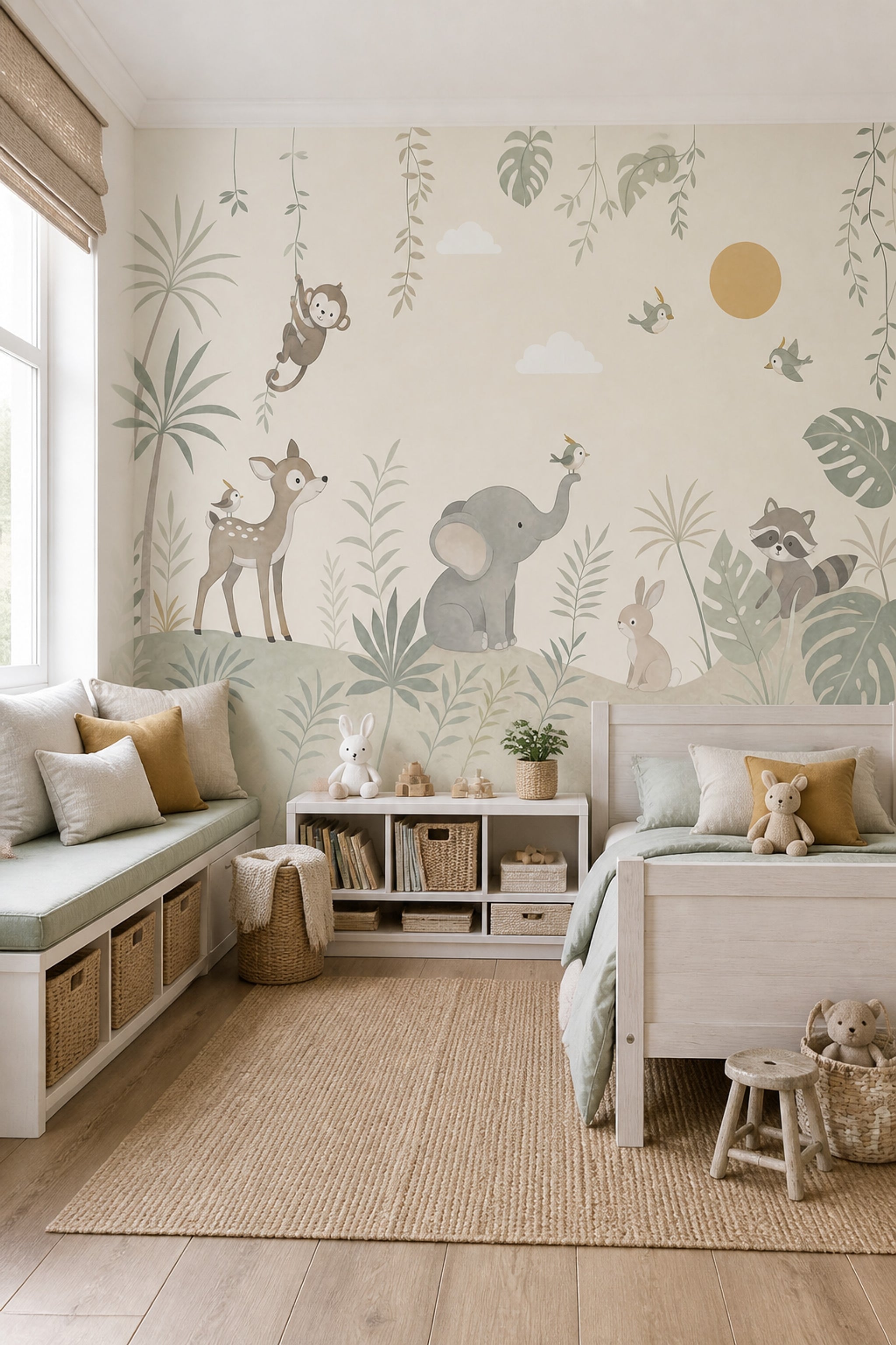 Jungle Nursery Wallpaper Tropical Animals Watercolor Wall Mural