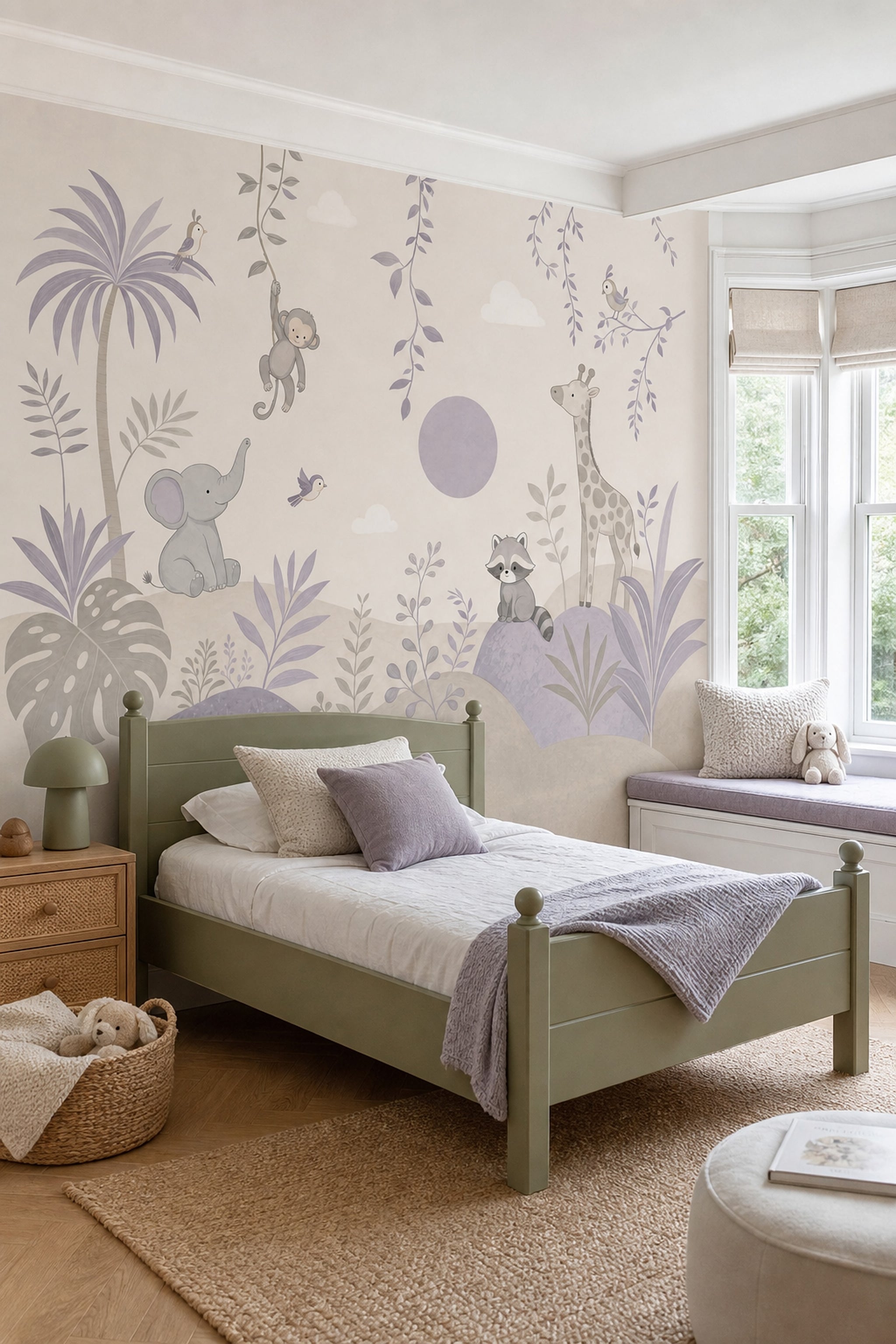 Nursery Jungle Wallpaper Safari Animals Tropical Foliage Removable Wall Decor