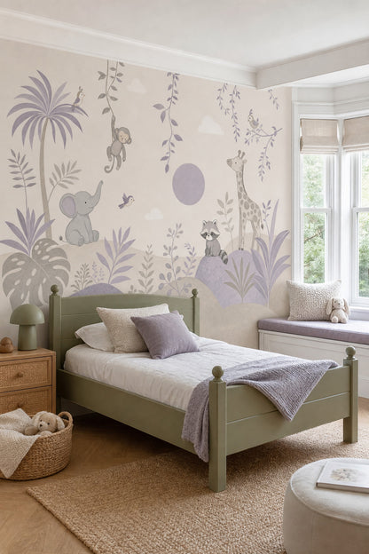 Nursery Jungle Wallpaper Safari Animals Tropical Foliage Removable Wall Decor