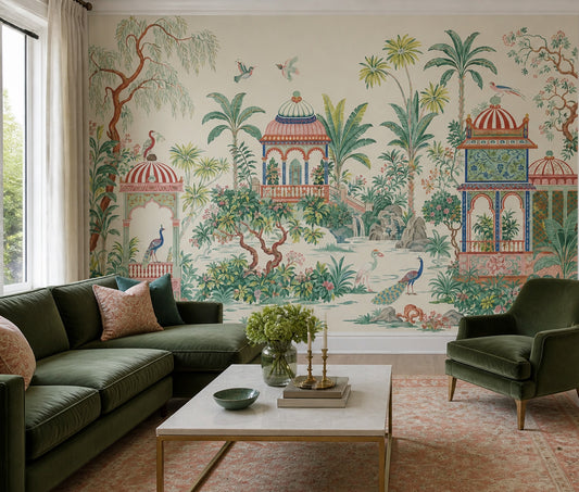 Tropical Garden Wallpaper Mughal Pavilion Vintage Scenic Removable Wall Decor