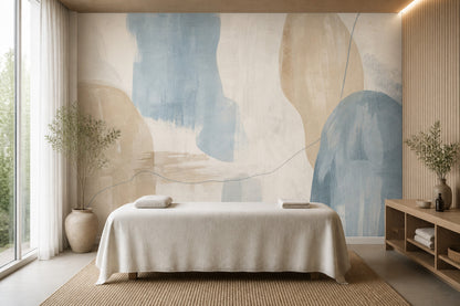 Organic Shapes Wallpaper Muted Blue Brush Texture Wall Mural