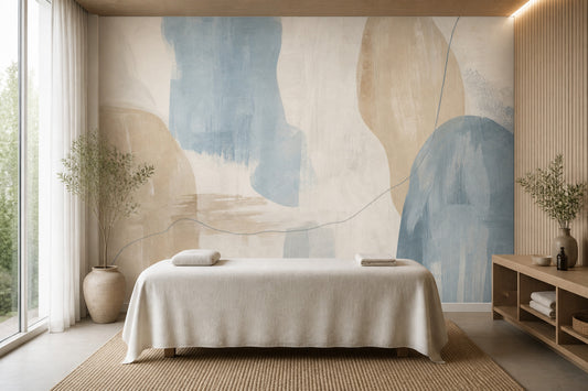 Organic Shapes Wallpaper Muted Blue Brush Texture Wall Mural