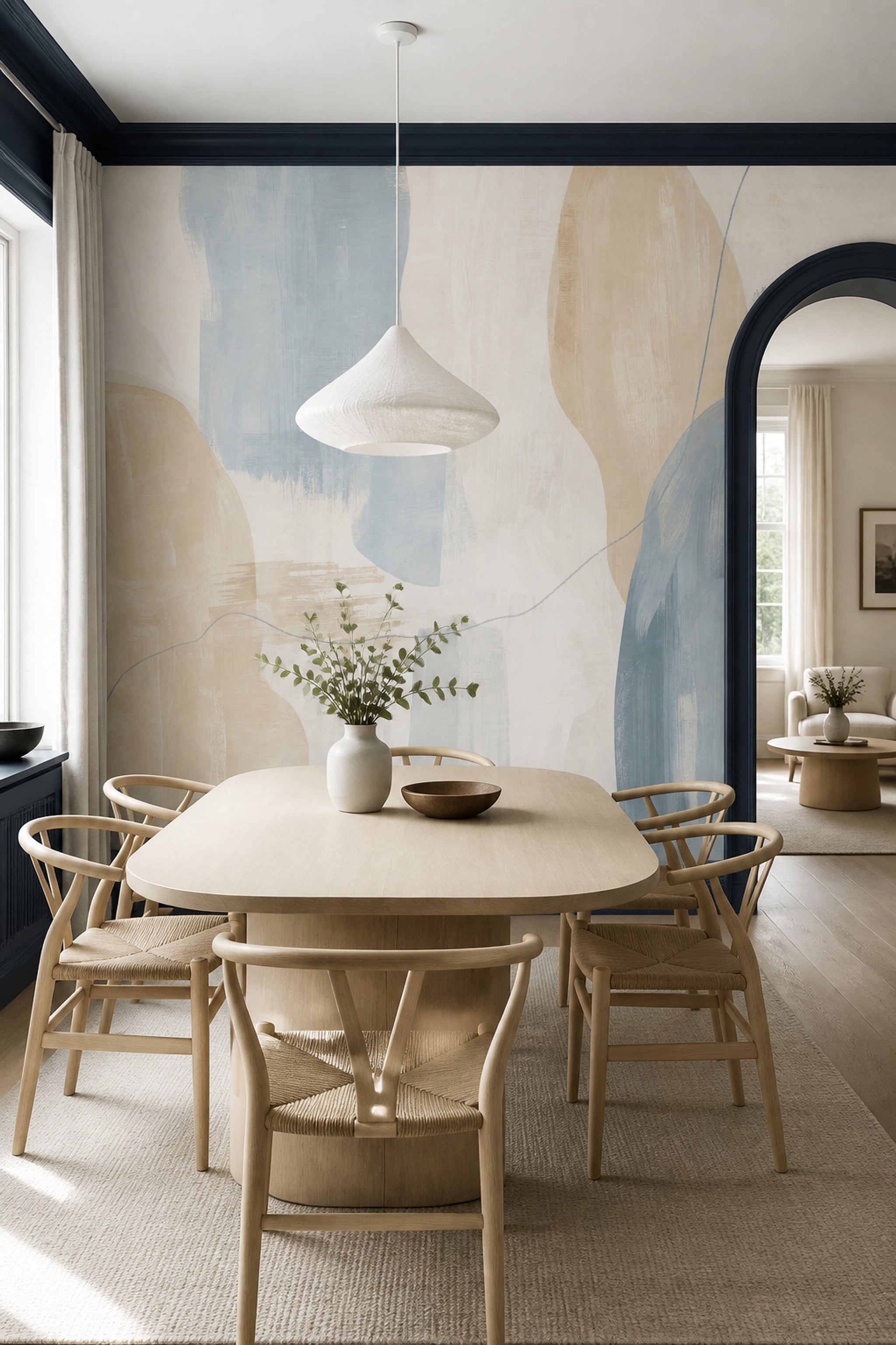 Organic Shapes Wallpaper Muted Blue Brush Texture Wall Mural