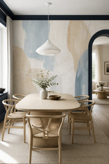 Organic Shapes Wallpaper Muted Blue Brush Texture Wall Mural