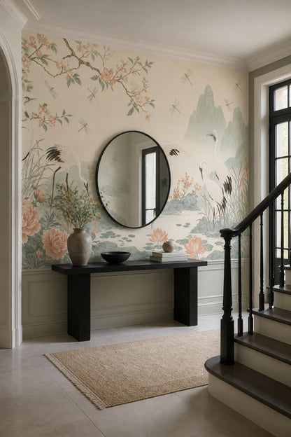 Chinoiserie Wallpaper Cranes Removable Floral Wall Decor