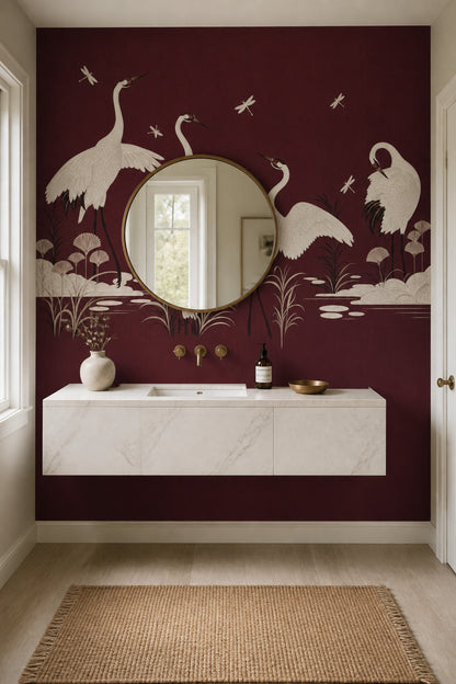White Cranes Wallpaper Oriental Dragonflies Removable Wall Decor
