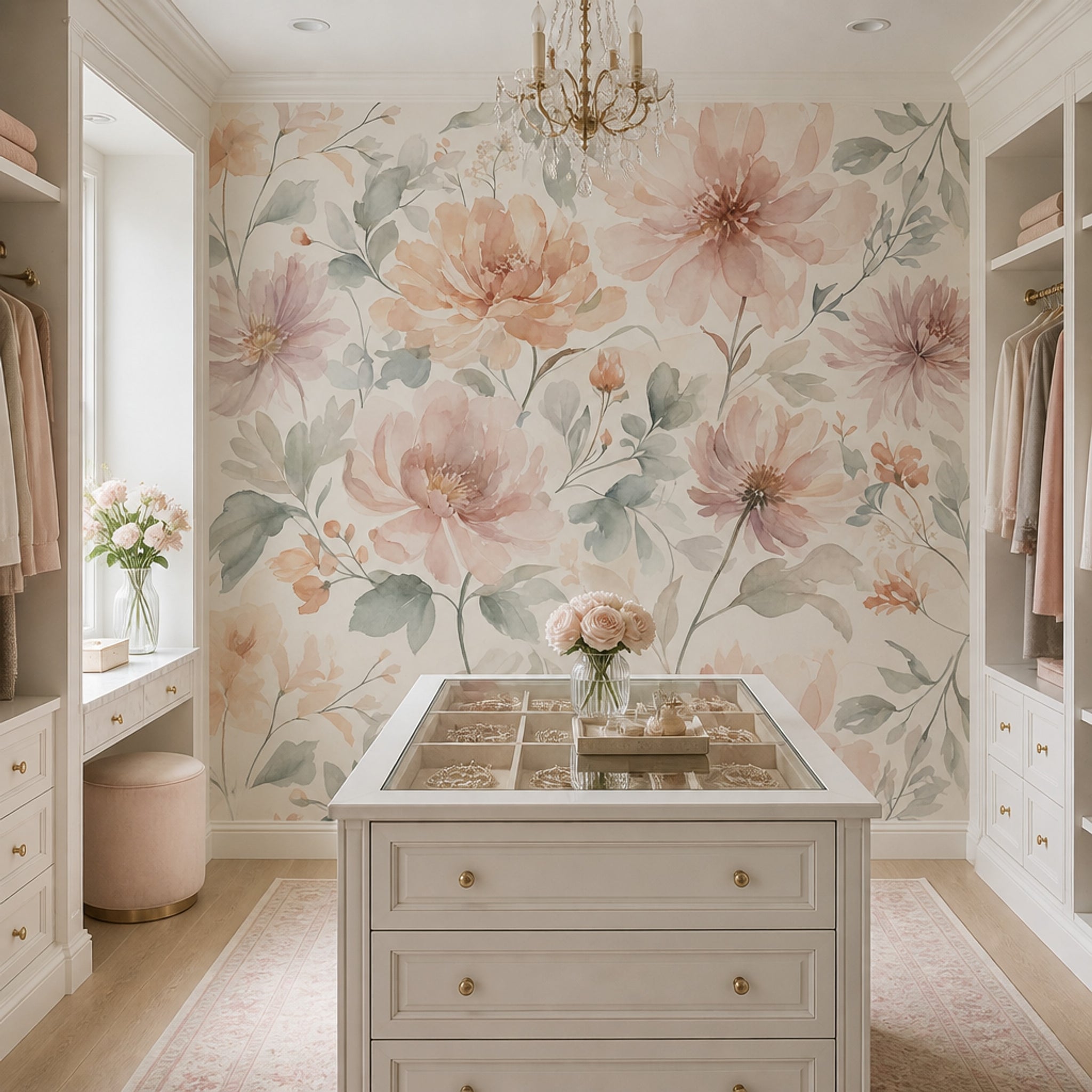Watercolor Floral Wallpaper Ivory Background Romantic Garden Wall Mural