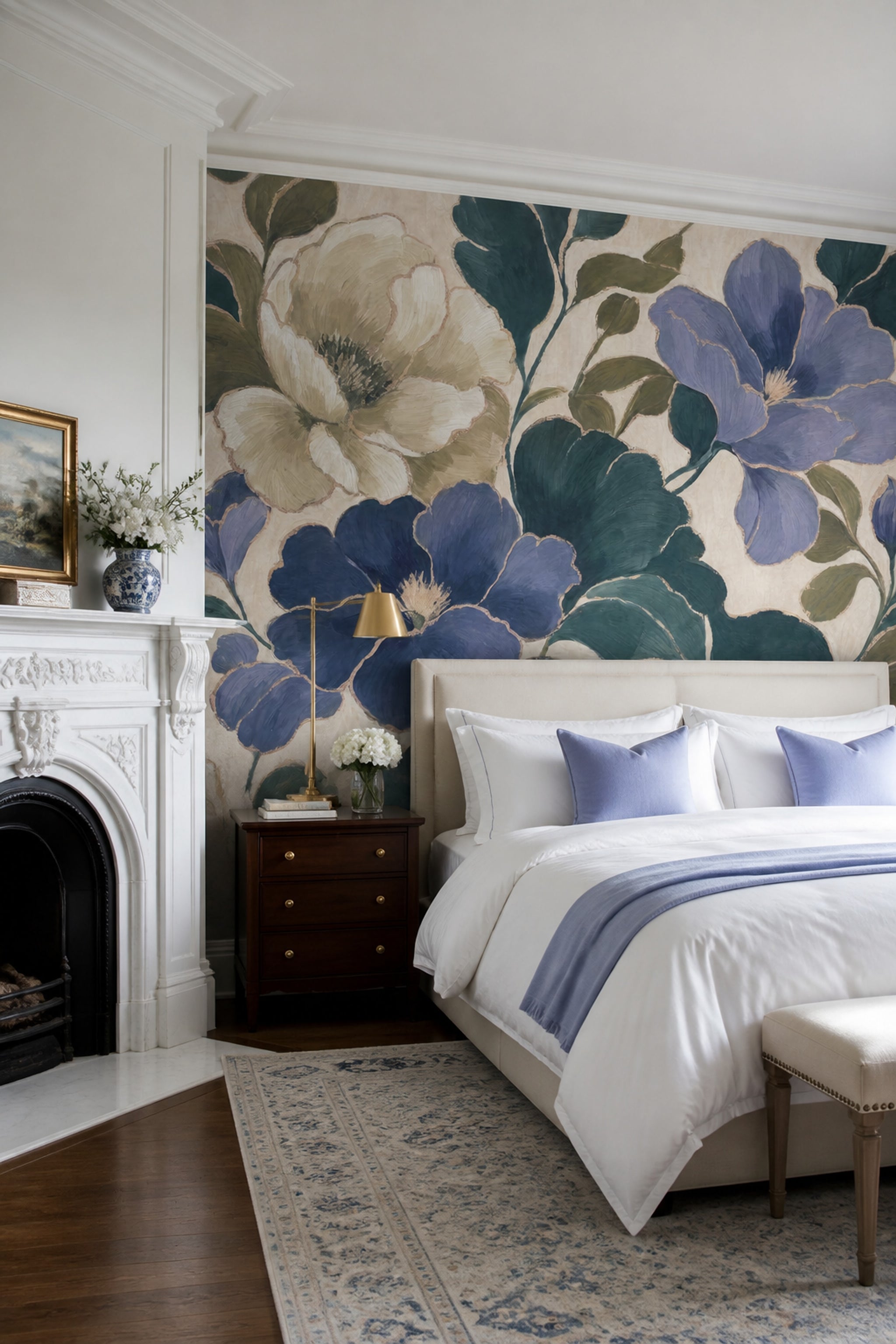 Large Scale Blooms Wallpaper Botanical Cream Background Removable Wall Decor