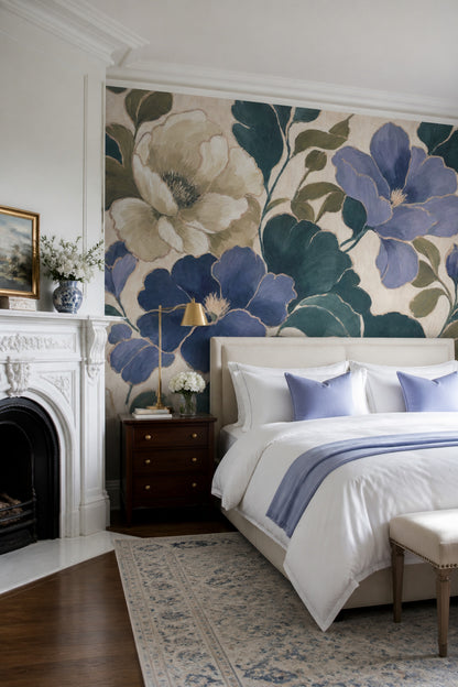 Large Scale Blooms Wallpaper Botanical Cream Background Removable Wall Decor