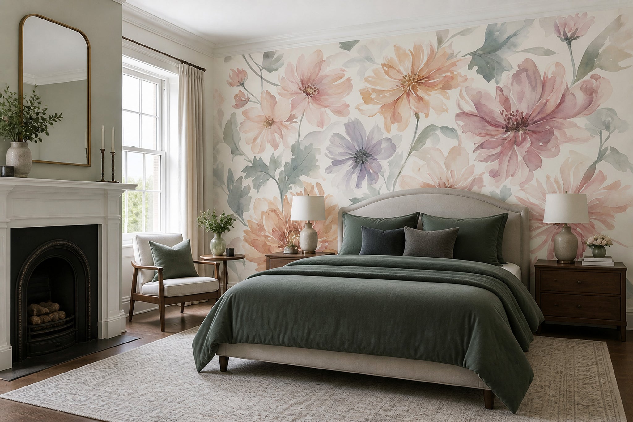 Watercolor Floral Wallpaper Pastel Flowers Botanical Wall Mural