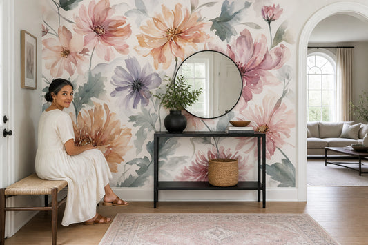 Watercolor Floral Wallpaper Pastel Flowers Botanical Wall Mural