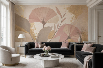 Ginkgo Leaves Wallpaper Botanical Removable Gold Leaf Wall Decor