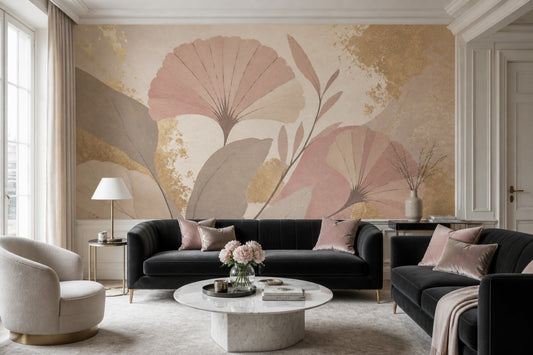 Ginkgo Leaves Wallpaper Botanical Removable Gold Leaf Wall Decor