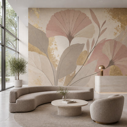 Ginkgo Leaves Wallpaper Botanical Removable Gold Leaf Wall Decor