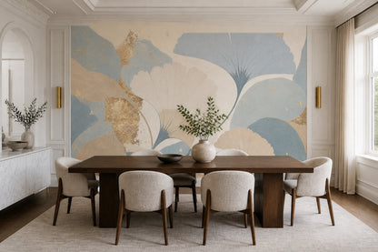 Ginkgo Leaves Wallpaper Botanical Gold Metallic Removable Wall Decor