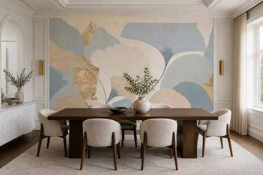 Ginkgo Leaves Wallpaper Botanical Gold Metallic Removable Wall Decor
