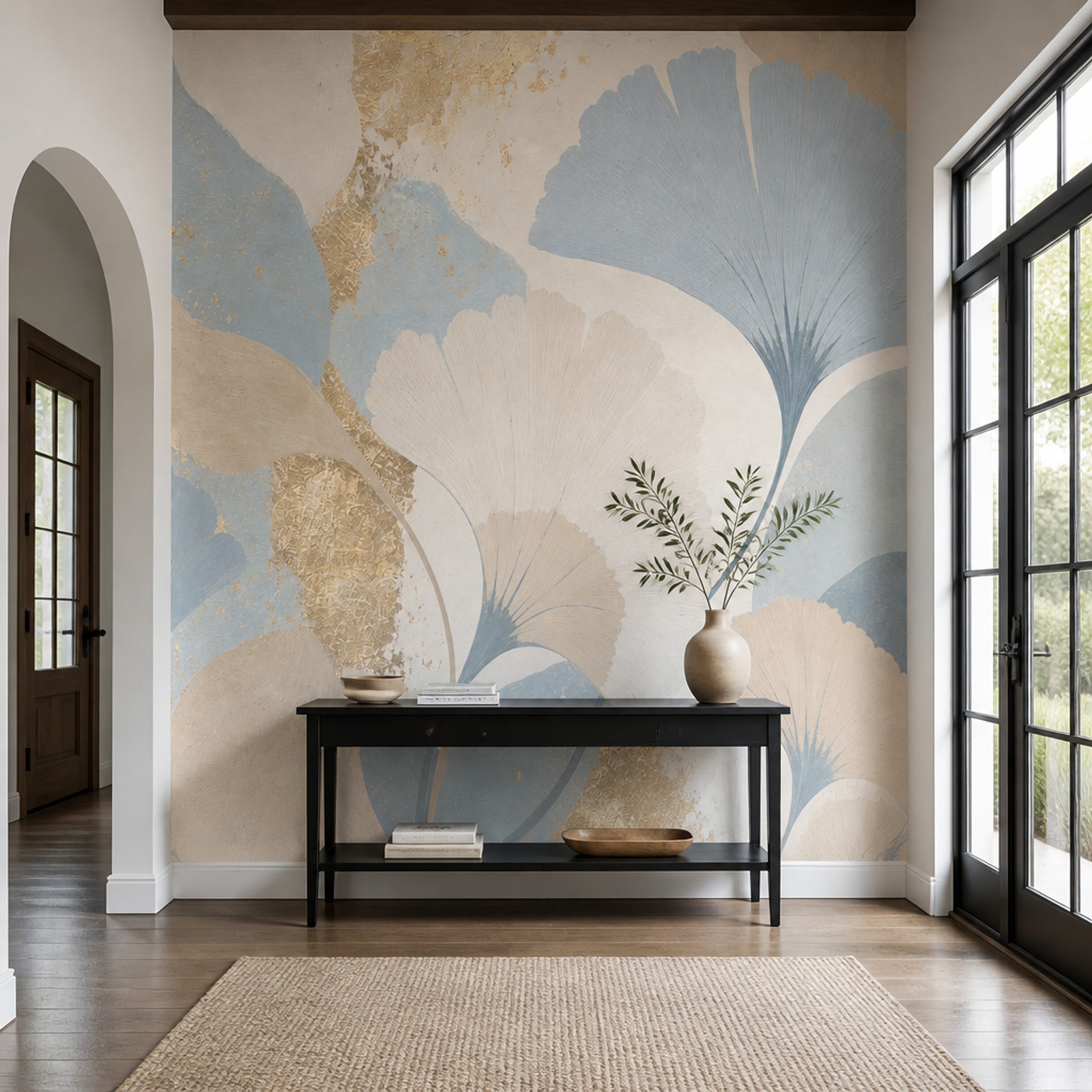 Ginkgo Leaves Wallpaper Botanical Gold Metallic Removable Wall Decor