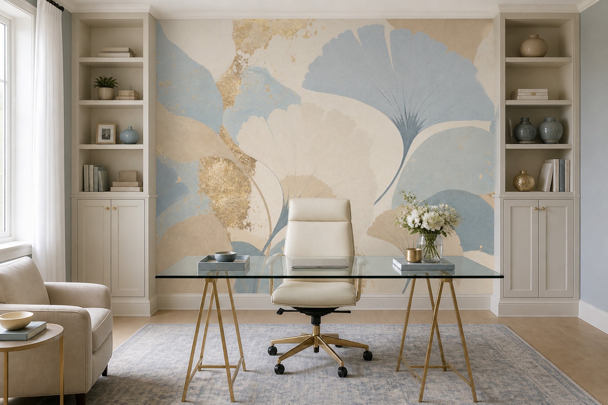 Ginkgo Leaves Wallpaper Botanical Gold Metallic Removable Wall Decor