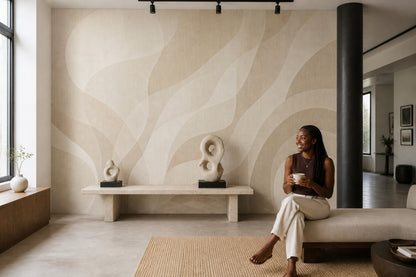 Beige Wallpaper Abstract Organic Curves Wall Mural