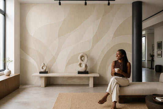 Beige Wallpaper Abstract Organic Curves Wall Mural