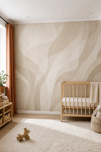 Beige Wallpaper Abstract Organic Curves Wall Mural