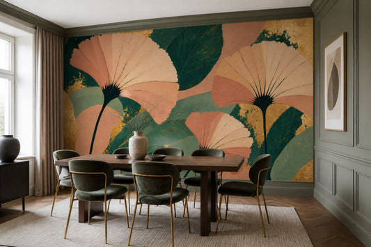 Ginkgo Leaves Wallpaper Botanical Gold Removable Wall Decor
