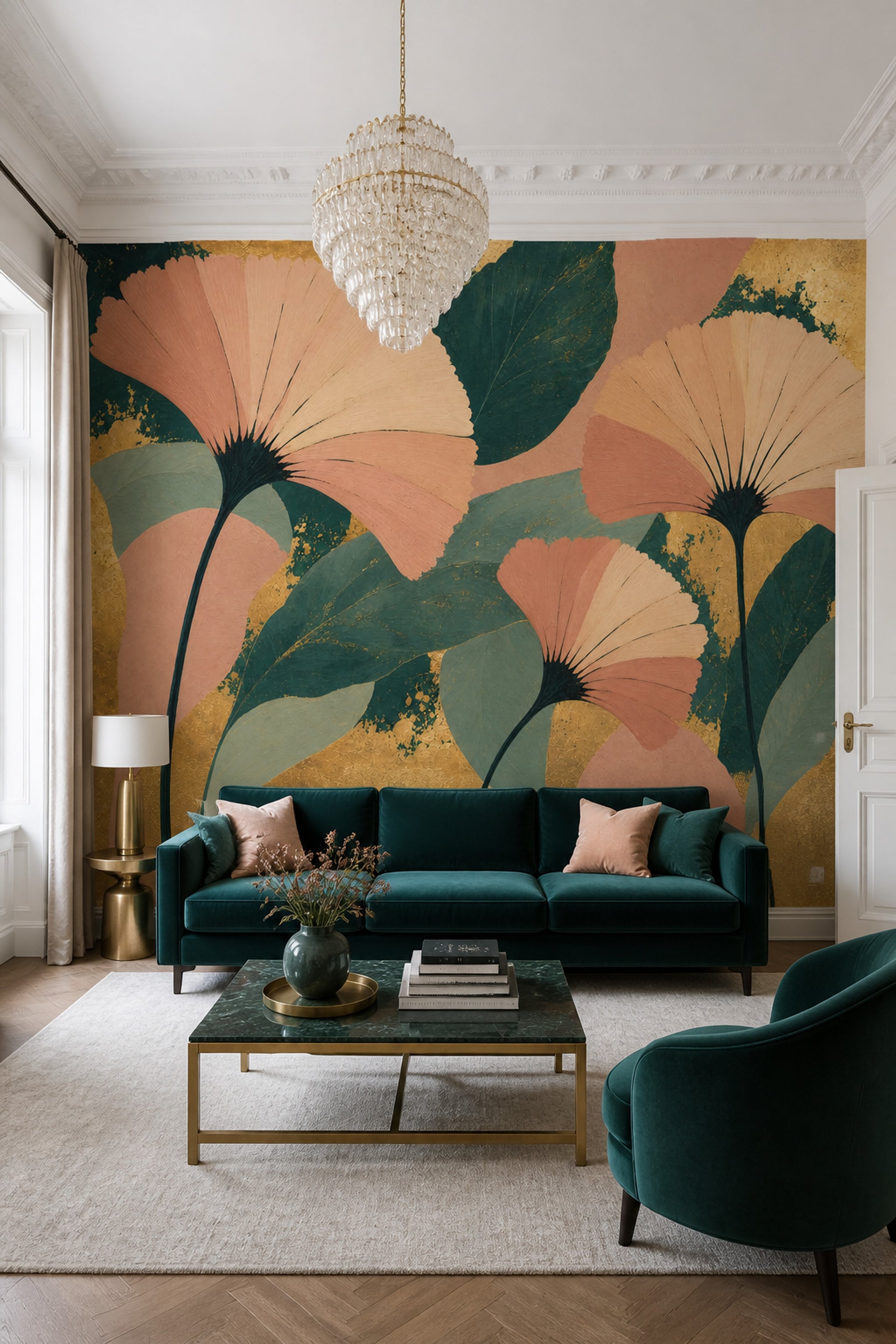 Ginkgo Leaves Wallpaper Botanical Gold Removable Wall Decor