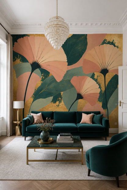 Ginkgo Leaves Wallpaper Botanical Gold Removable Wall Decor