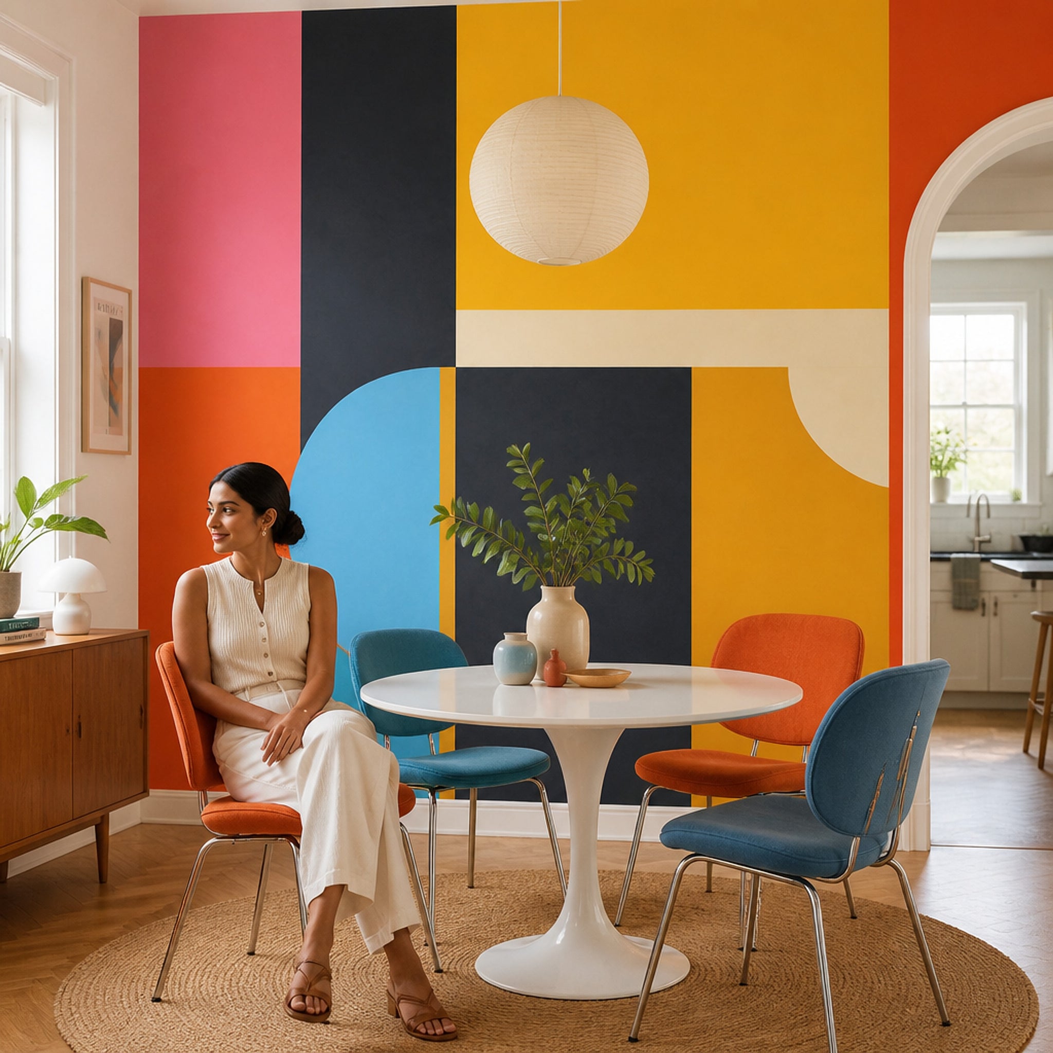 Mid Century Modern Wallpaper Retro Removable Geometric Wall Decor