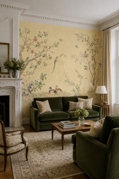Chinoiserie Wallpaper Floral Removable Birds Wall Decor