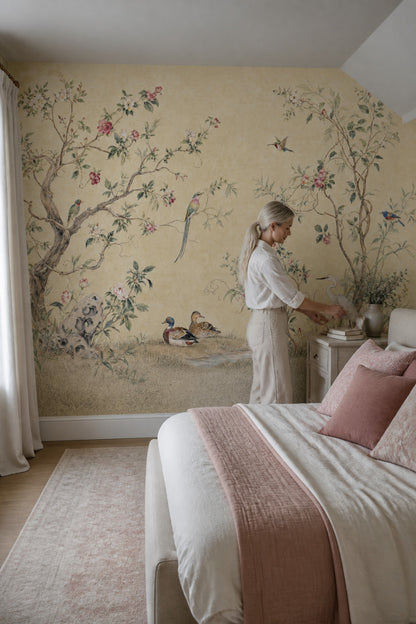 Chinoiserie Wallpaper Floral Removable Birds Wall Decor