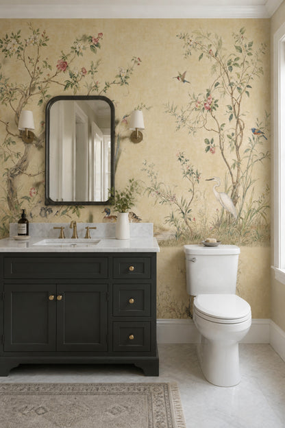 Chinoiserie Wallpaper Floral Removable Birds Wall Decor