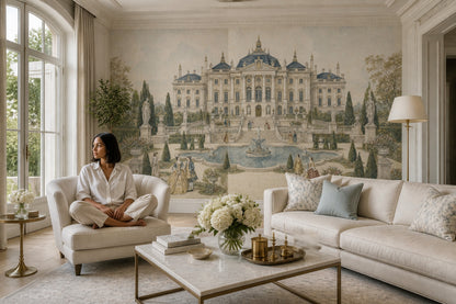 Muted Green Wallpaper Palace Garden Baroque Wall Mural