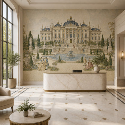 Muted Green Wallpaper Palace Garden Baroque Wall Mural