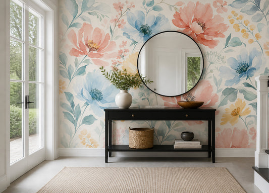 Floral Wallpaper Watercolor Removable Pastel Wall Decor