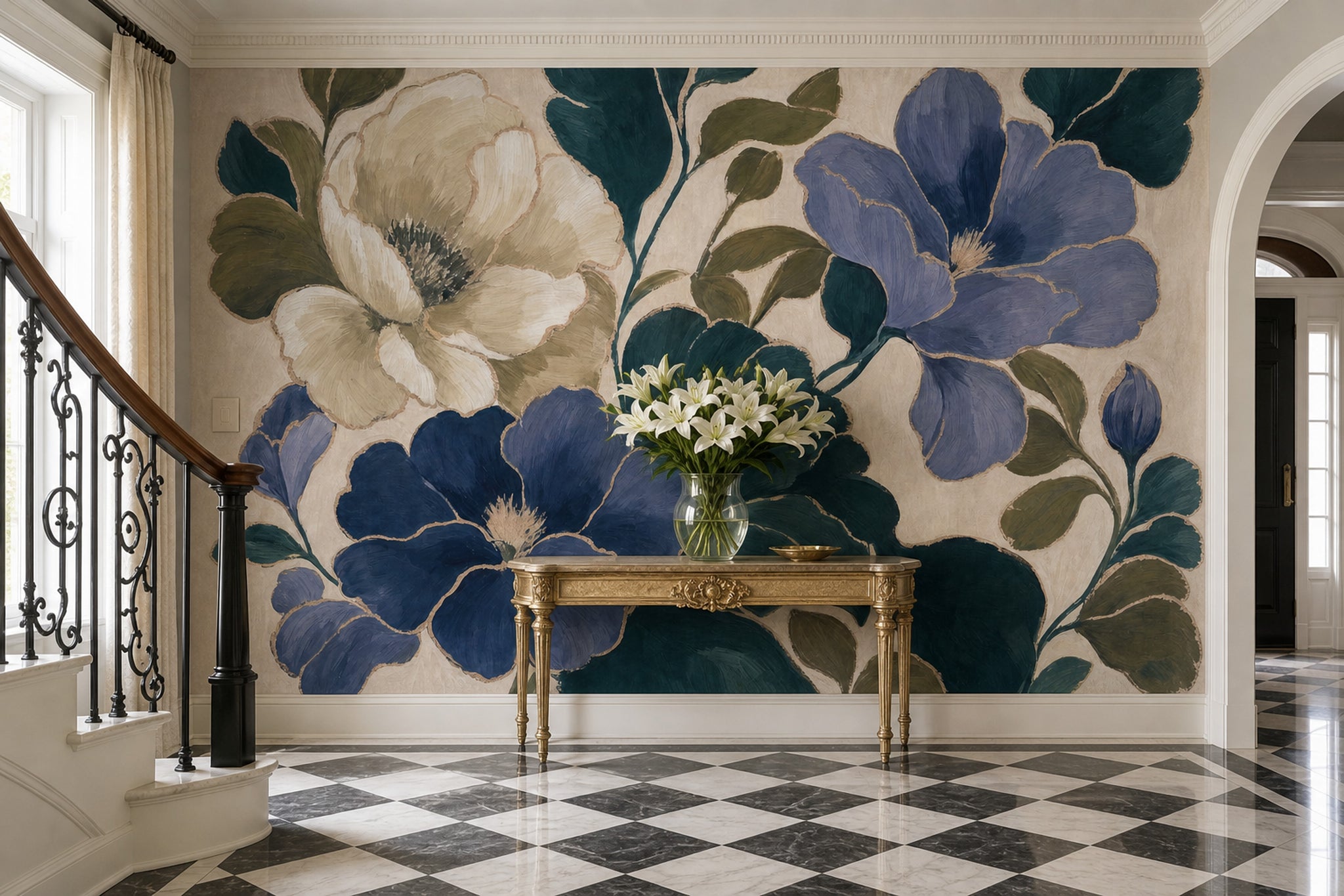 Large Scale Blooms Wallpaper Botanical Cream Background Removable Wall Decor