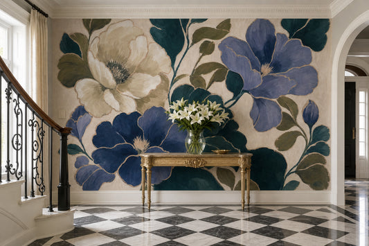 Large Scale Blooms Wallpaper Botanical Cream Background Removable Wall Decor