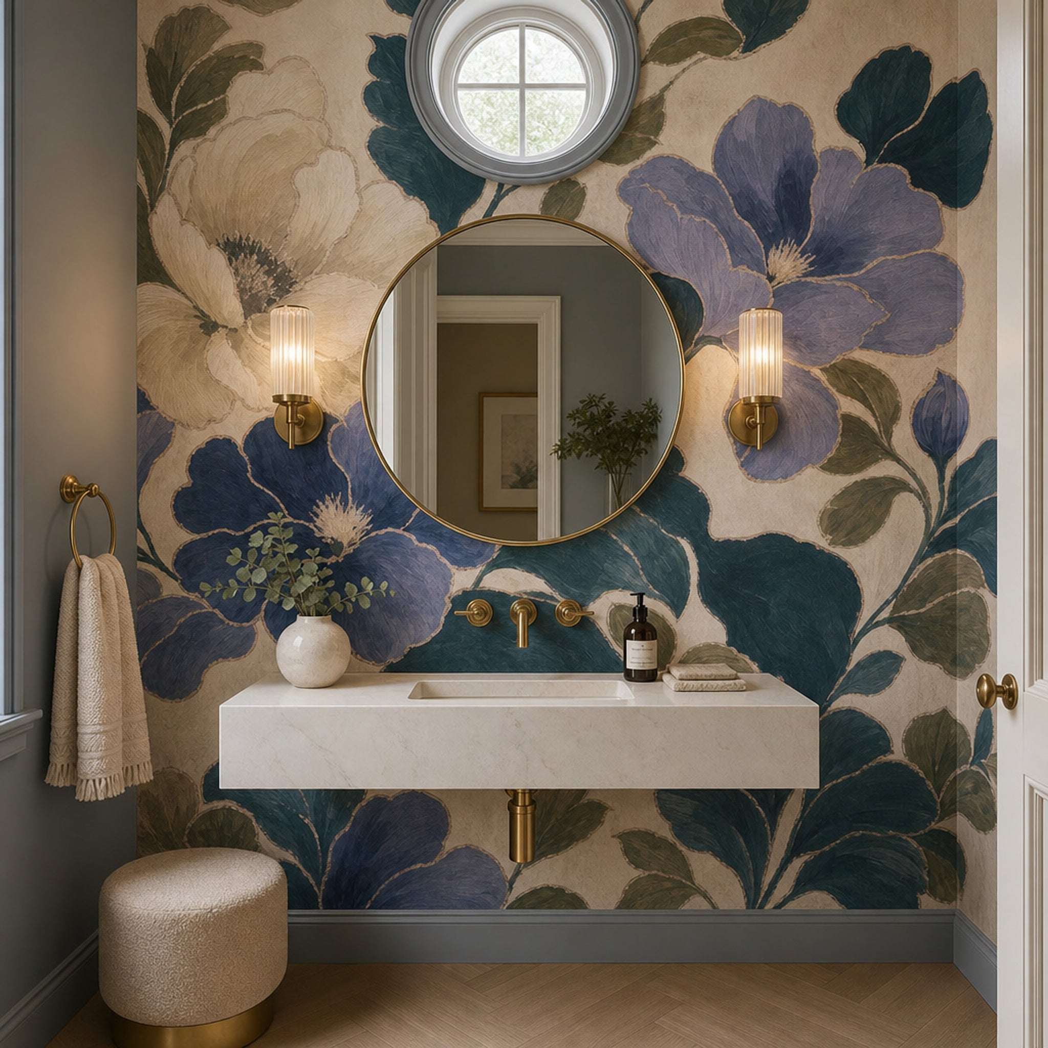 Large Scale Blooms Wallpaper Botanical Cream Background Removable Wall Decor