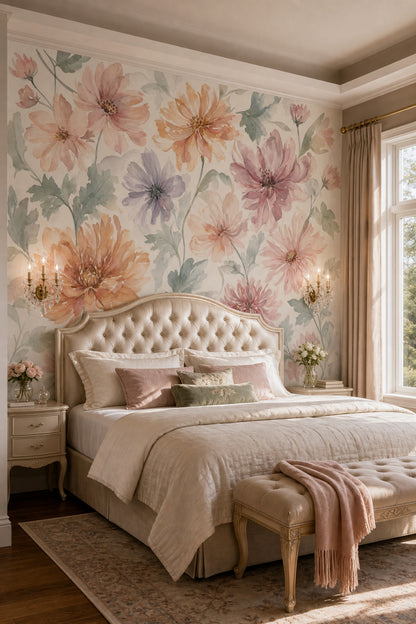 Watercolor Floral Wallpaper Pastel Flowers Botanical Wall Mural