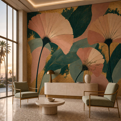 Ginkgo Leaves Wallpaper Botanical Gold Removable Wall Decor