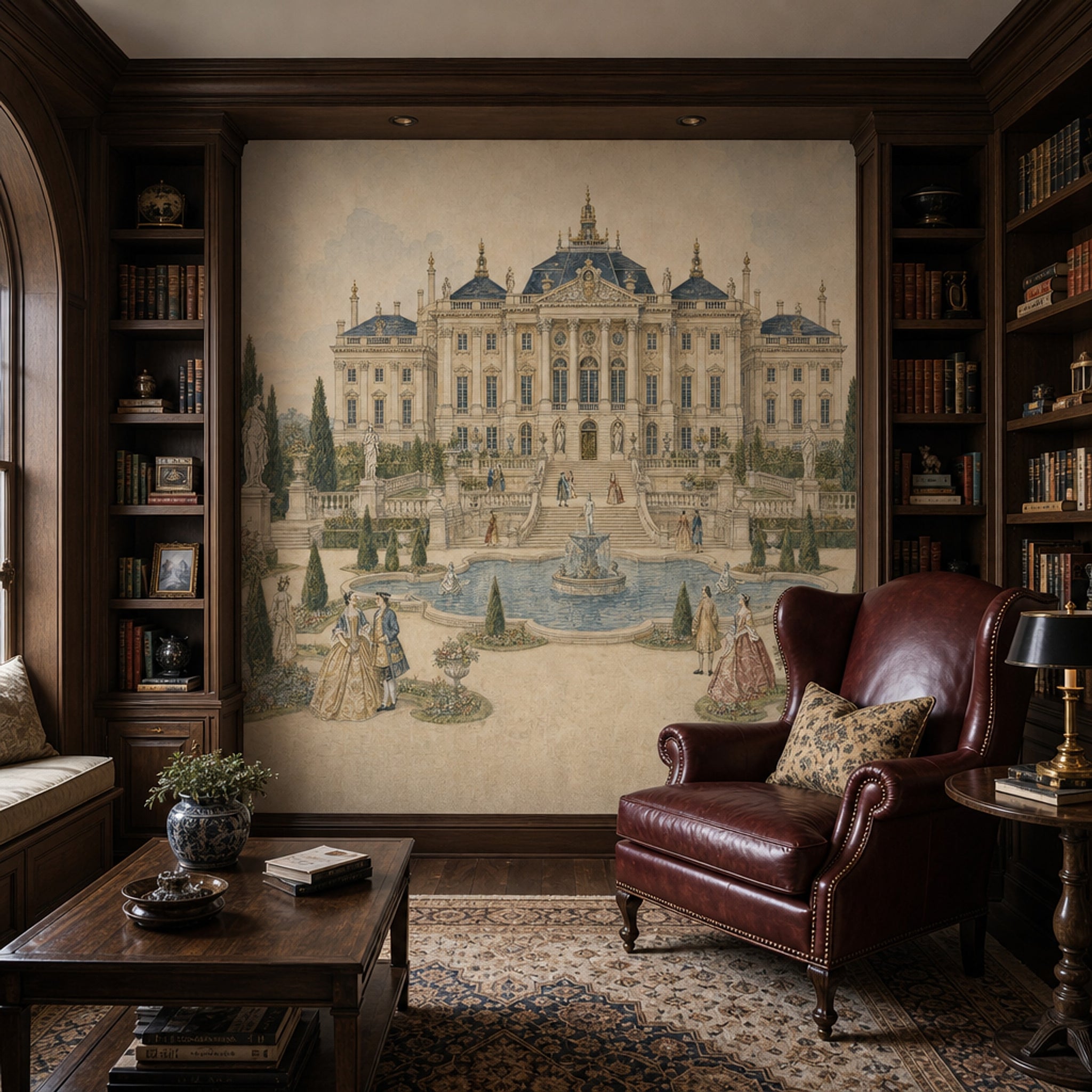 Muted Green Wallpaper Palace Garden Baroque Wall Mural