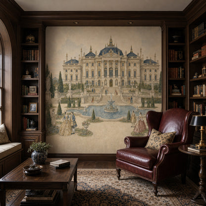Muted Green Wallpaper Palace Garden Baroque Wall Mural