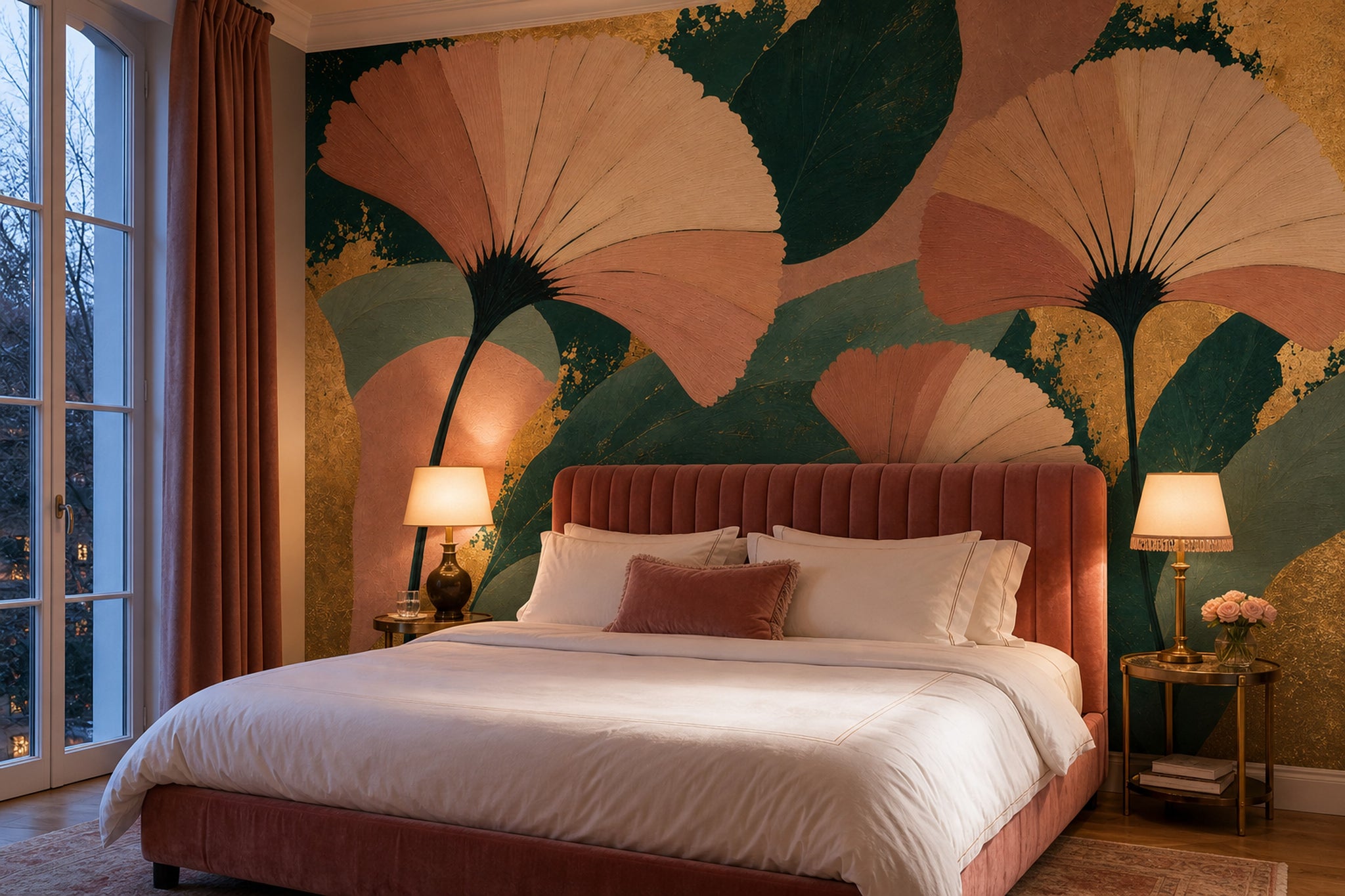 Ginkgo Leaves Wallpaper Botanical Gold Removable Wall Decor