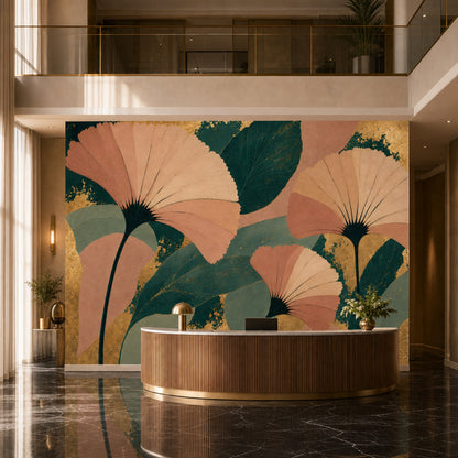 Ginkgo Leaves Wallpaper Botanical Gold Removable Wall Decor
