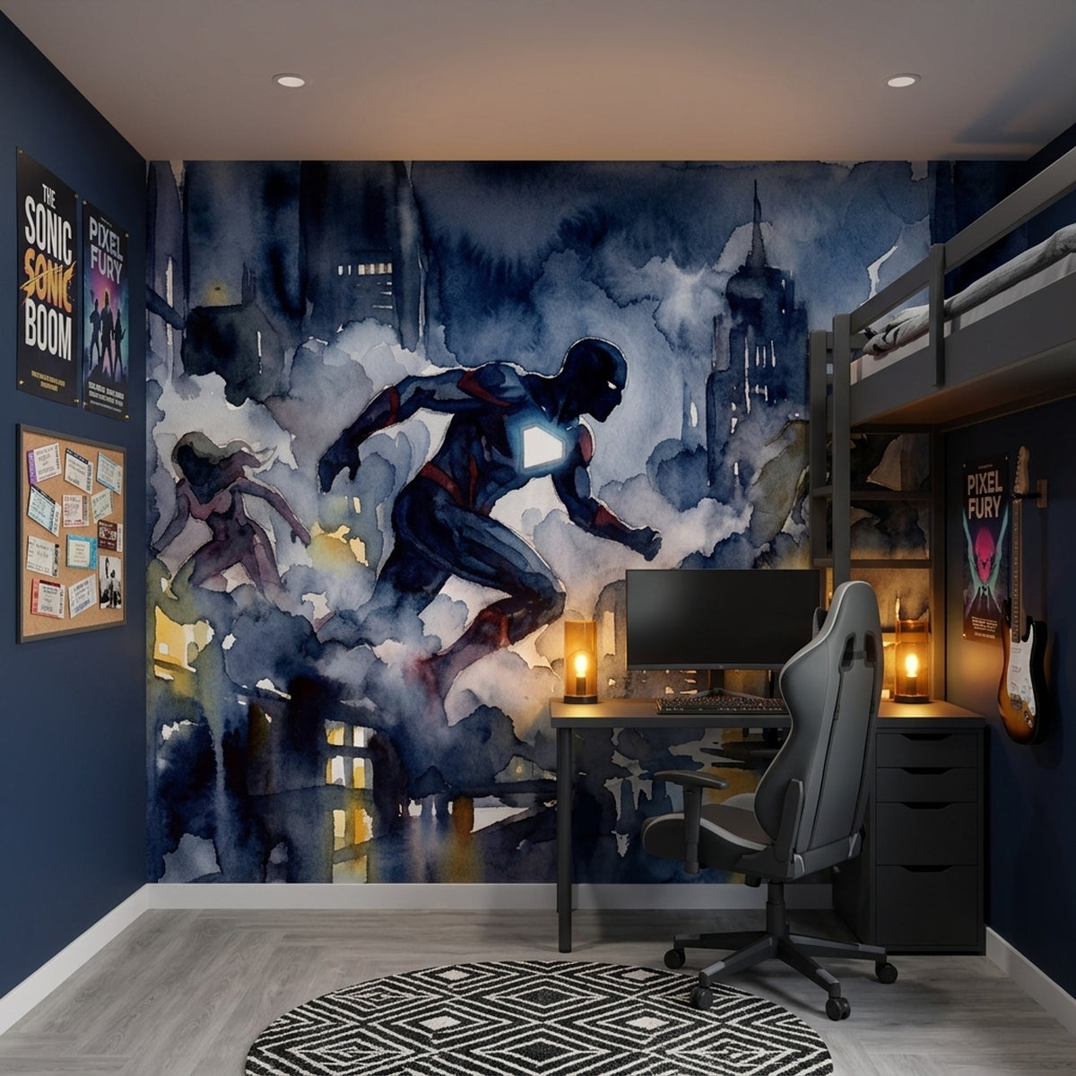 Superhero Wallpaper Cityscape Night Wall Mural