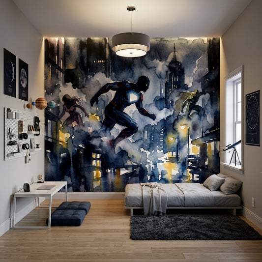 Superhero Wallpaper Cityscape Night Wall Mural