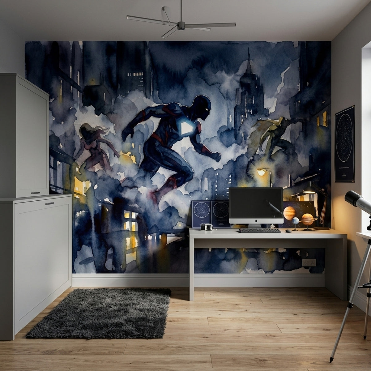 Superhero Wallpaper Cityscape Night Wall Mural