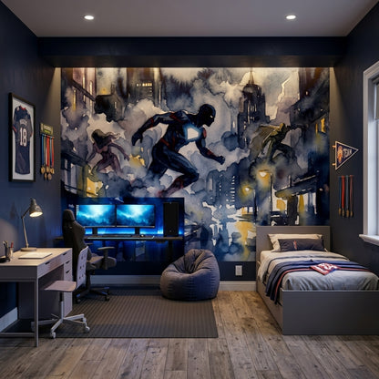 Superhero Wallpaper Cityscape Night Wall Mural