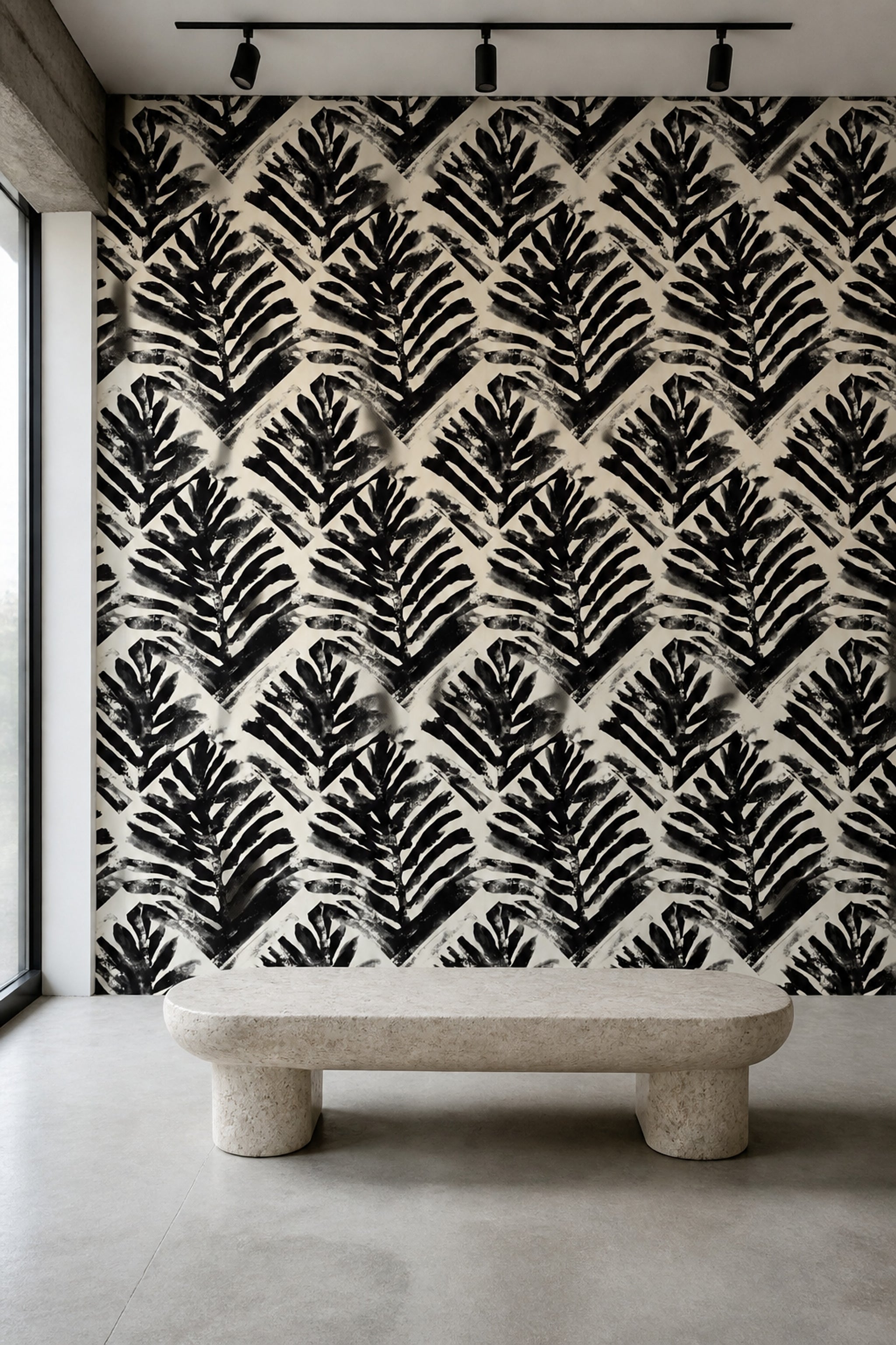Abstract Wallpaper Black Brushstrokes Cream Background Removable Wall Decor
